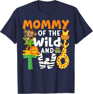 Mommy Of The Wild and Two 2 Zoo Birthday Party Safari Jungle T-Shirt - T-Shirt | Navy