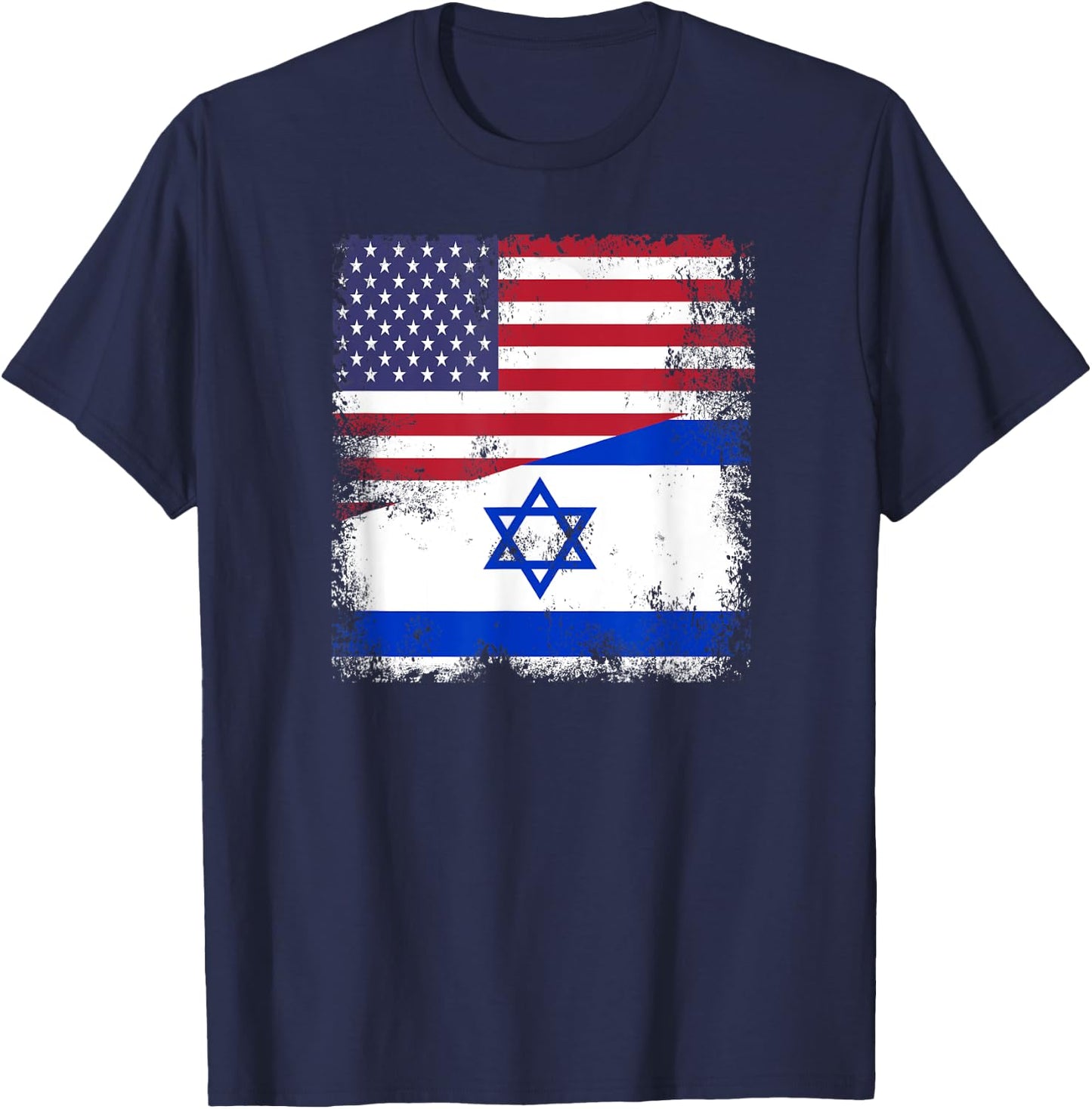 Half Israeli Flag | Vintage Israel USA Gift T-Shirt - T-Shirt | Navy