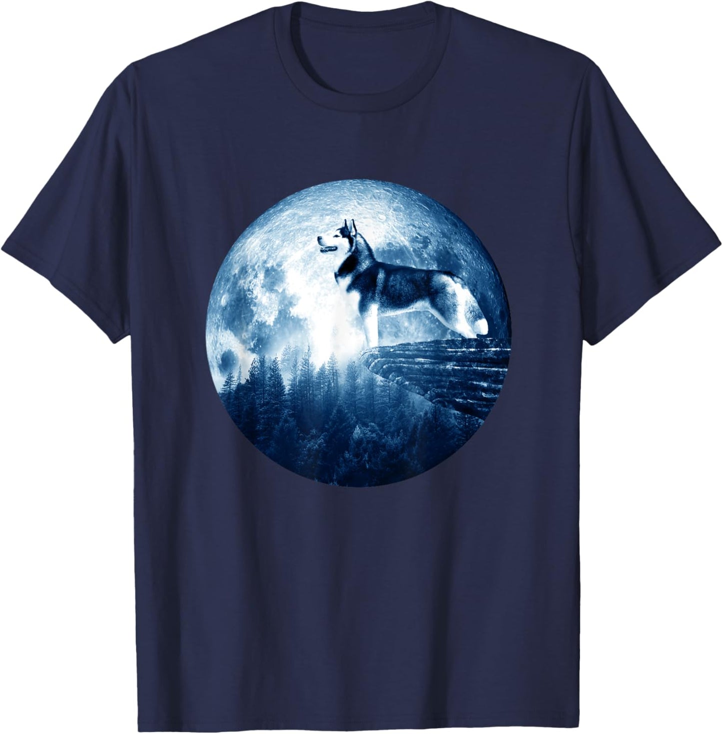 Siberian Husky Dog Moon Dog Mom Dad Women Men Dog Lovers T-Shirt - T-Shirt | Navy