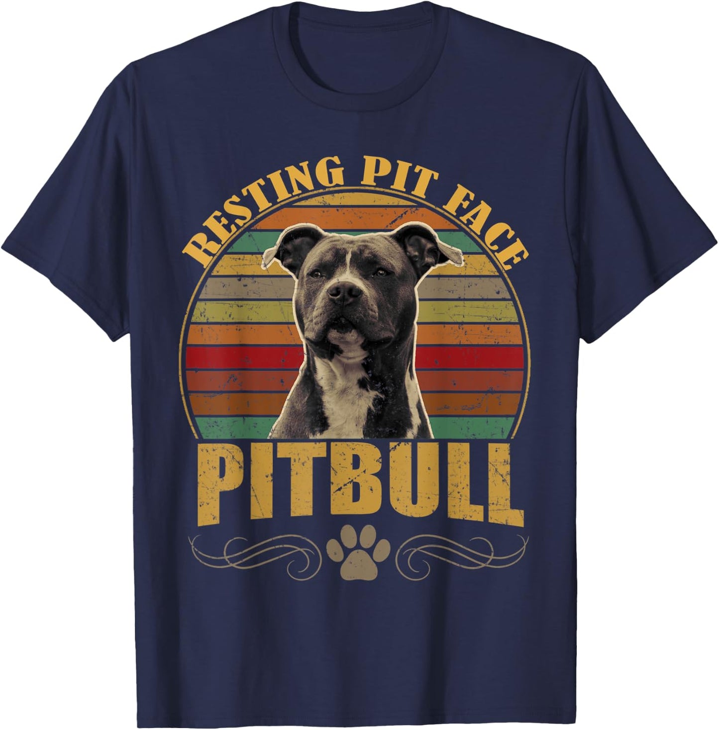 Resting Pit Face Pitbull Dog Owners Vintage Pitbull Dog Gift Men Women Kids T-Shirt - T-Shirt | Navy