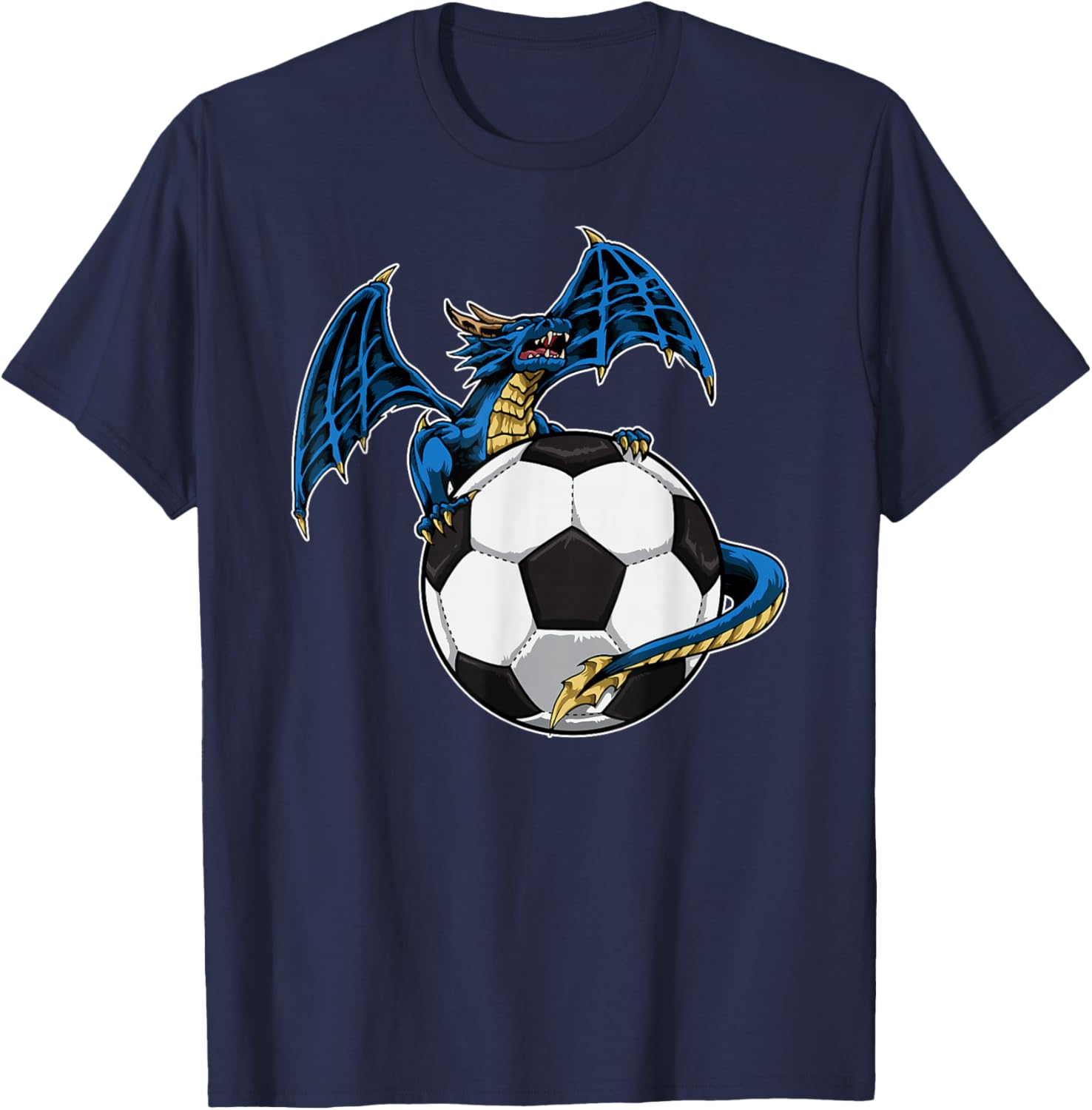 Cool Soccer Dragon Sitting On Soccer Ball T-Shirt - T-Shirt | Navy