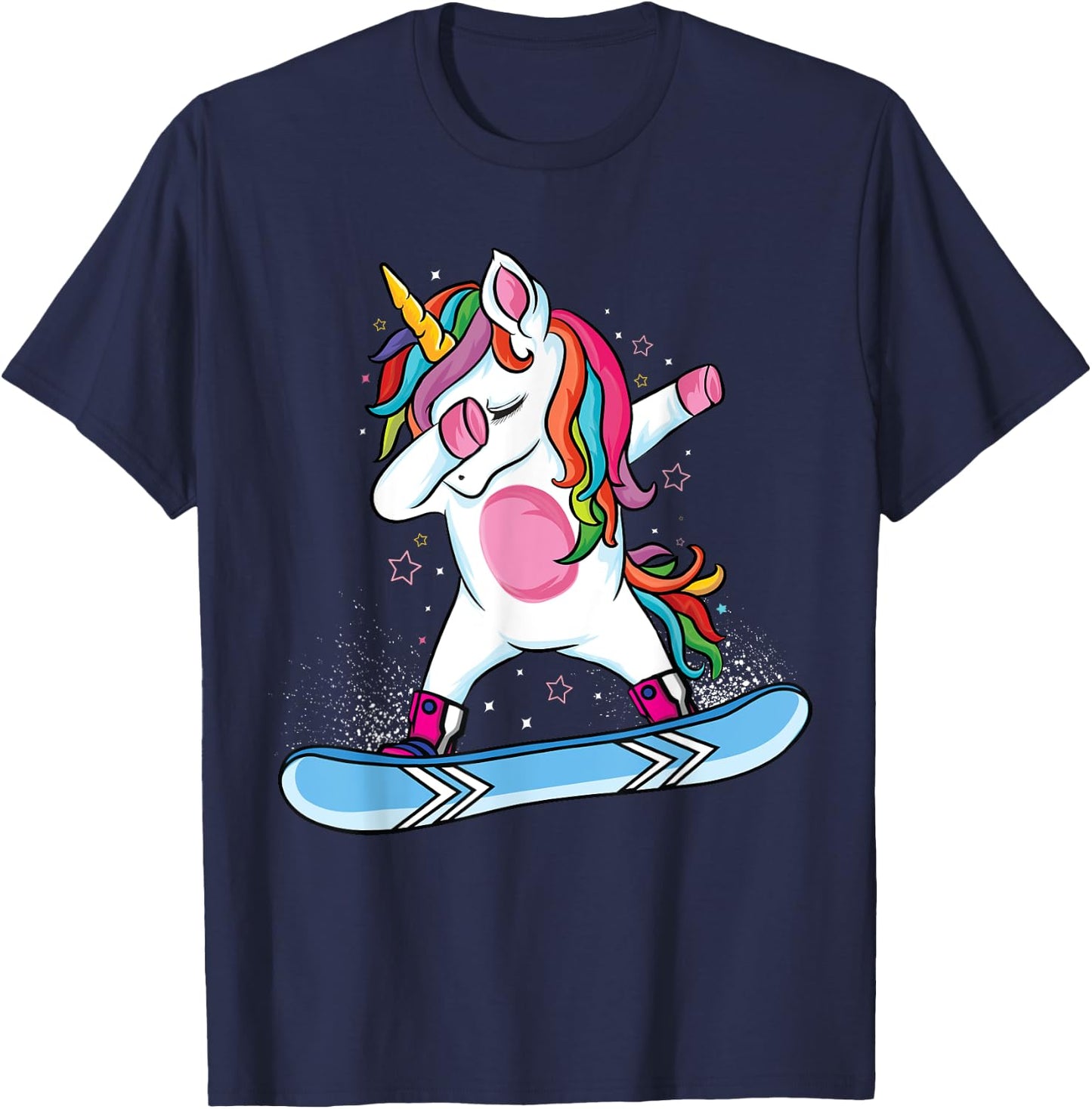Cute unicorn Snowboarding Skiing Dabbing unicorn Snowboard T-Shirt - T-Shirt | Navy