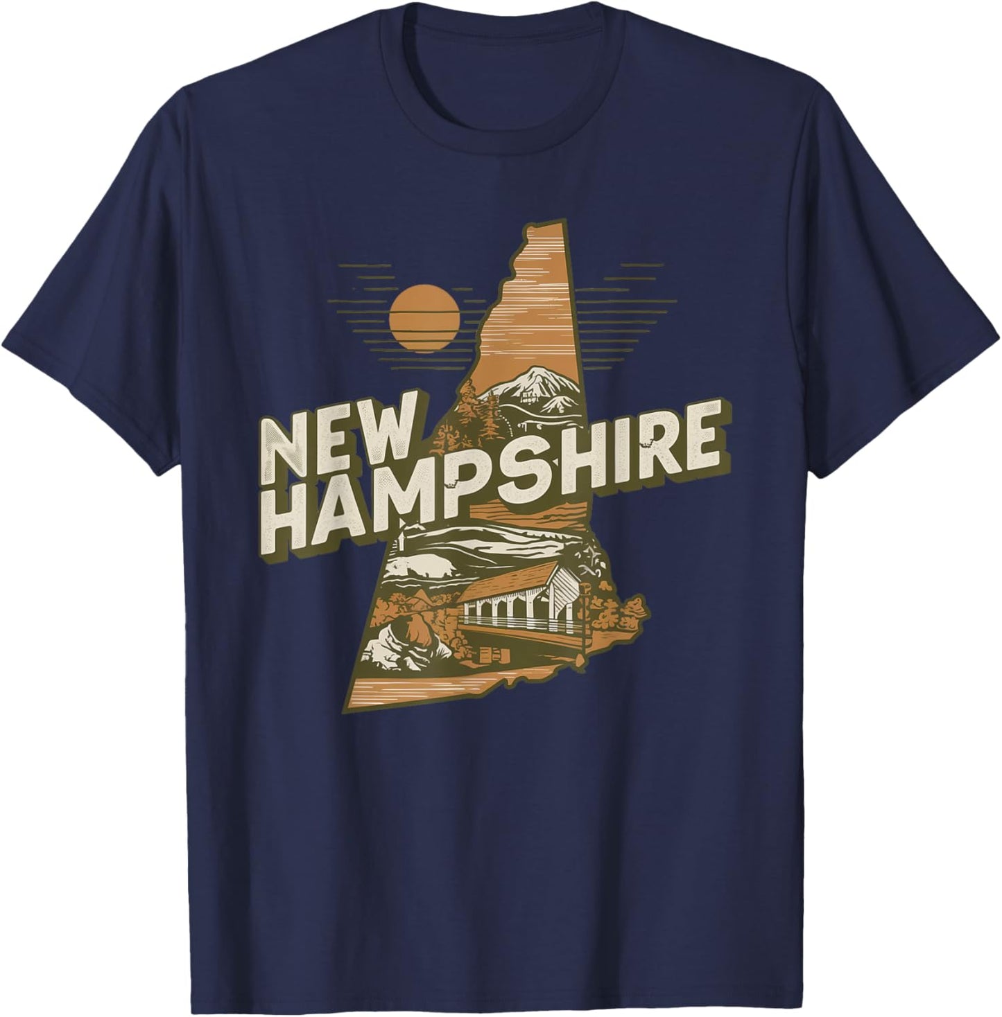 New Hampshire Souvenirs , Women & Kids New Hampshire Retro State - Black, Small T-Shirt - T-Shirt | Navy