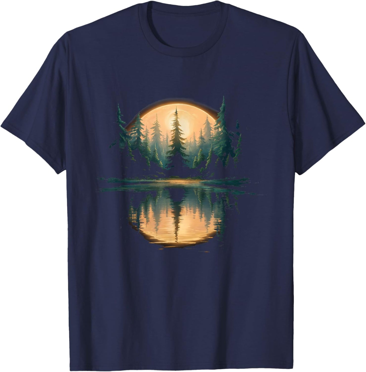 Wildlife Trees Outdoors Nature Retro Forest Graphic T-Shirt - T-Shirt | Navy