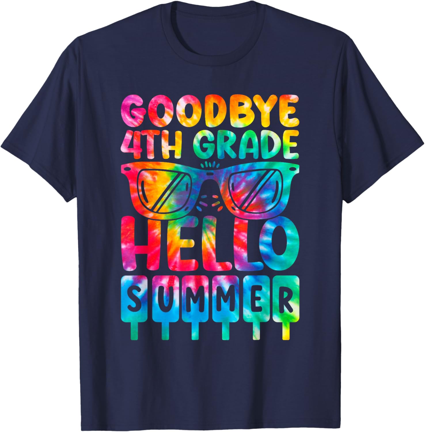 Goodbye 4th Grade Hello Summer Fourth Grade Graduate Tie Dye Men Women Kids T-Shirt - T-Shirt | Navy