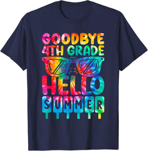 Goodbye 4th Grade Hello Summer Fourth Grade Graduate Tie Dye Men Women Kids T-Shirt - T-Shirt | Navy