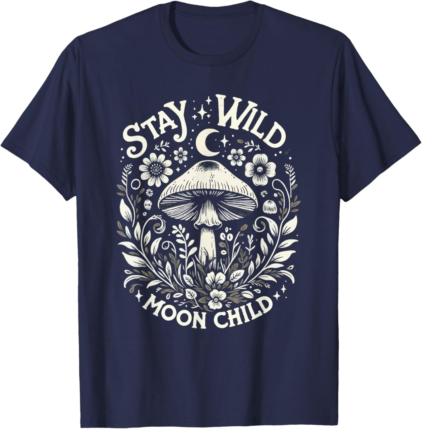 Mystical Mushroom Nature Lover Graphic T-Shirt - T-Shirt | Navy