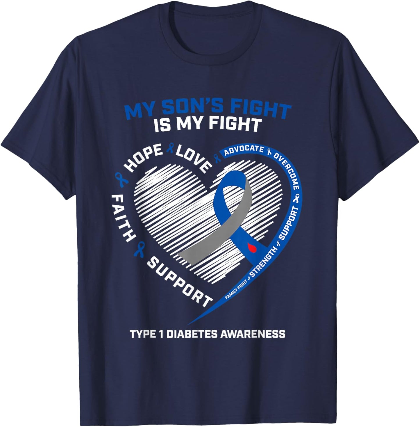 T1D Mom Dad My Son's Fight Type 1 Diabetes Awareness Gifts T-Shirt - T-Shirt | Navy