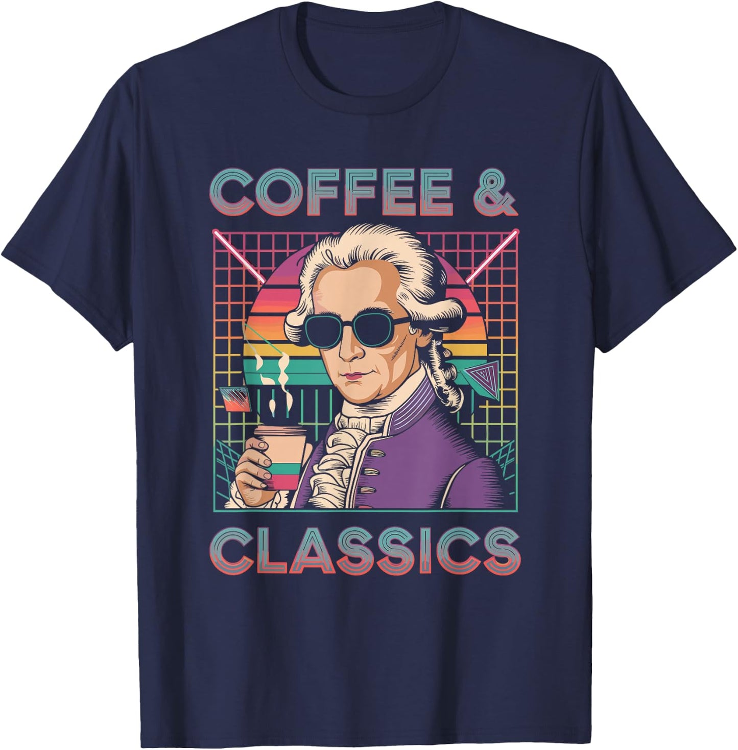Wolfgang Amadeus Mozart Quote Coffee & Classical Music Lover T-Shirt - T-Shirt | Navy