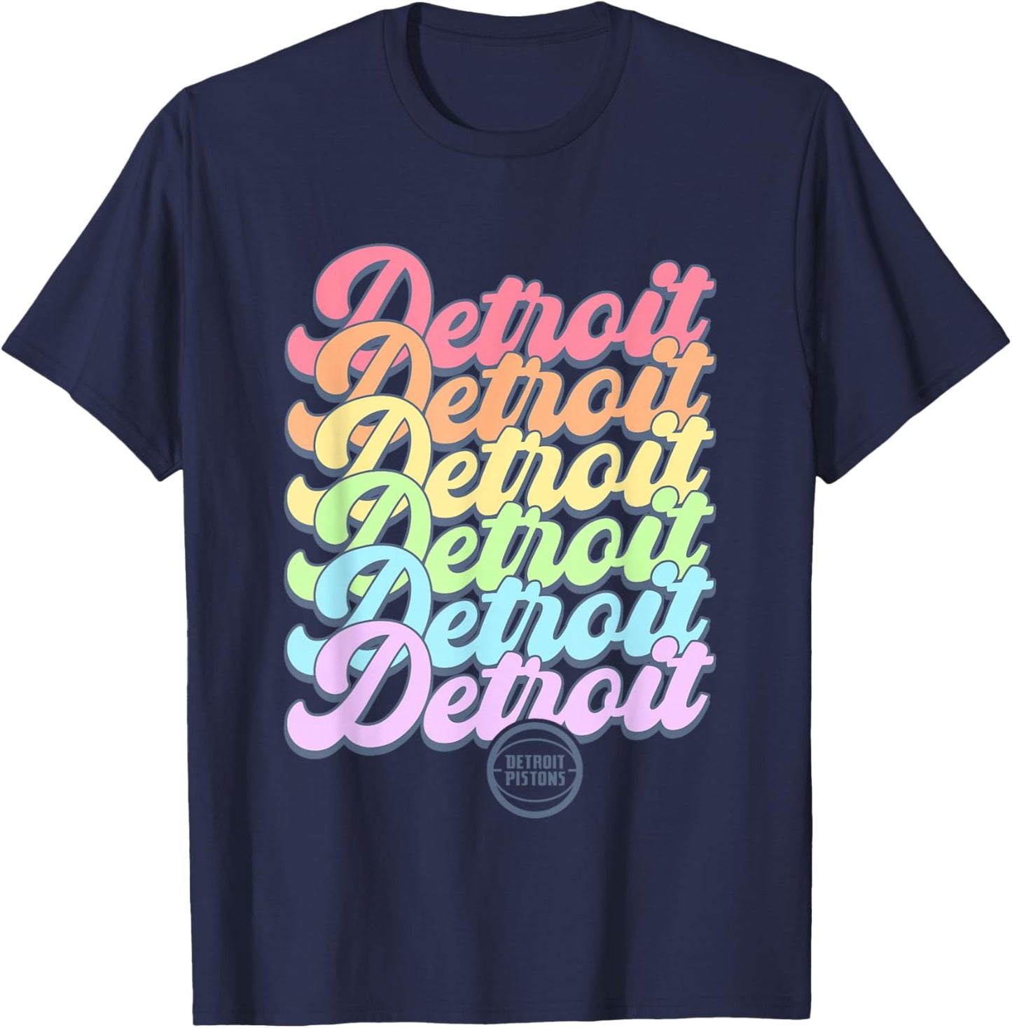 NBA Detroit Pistons Pastel Rainbow Pride Stack T-Shirt - T-Shirt | Navy