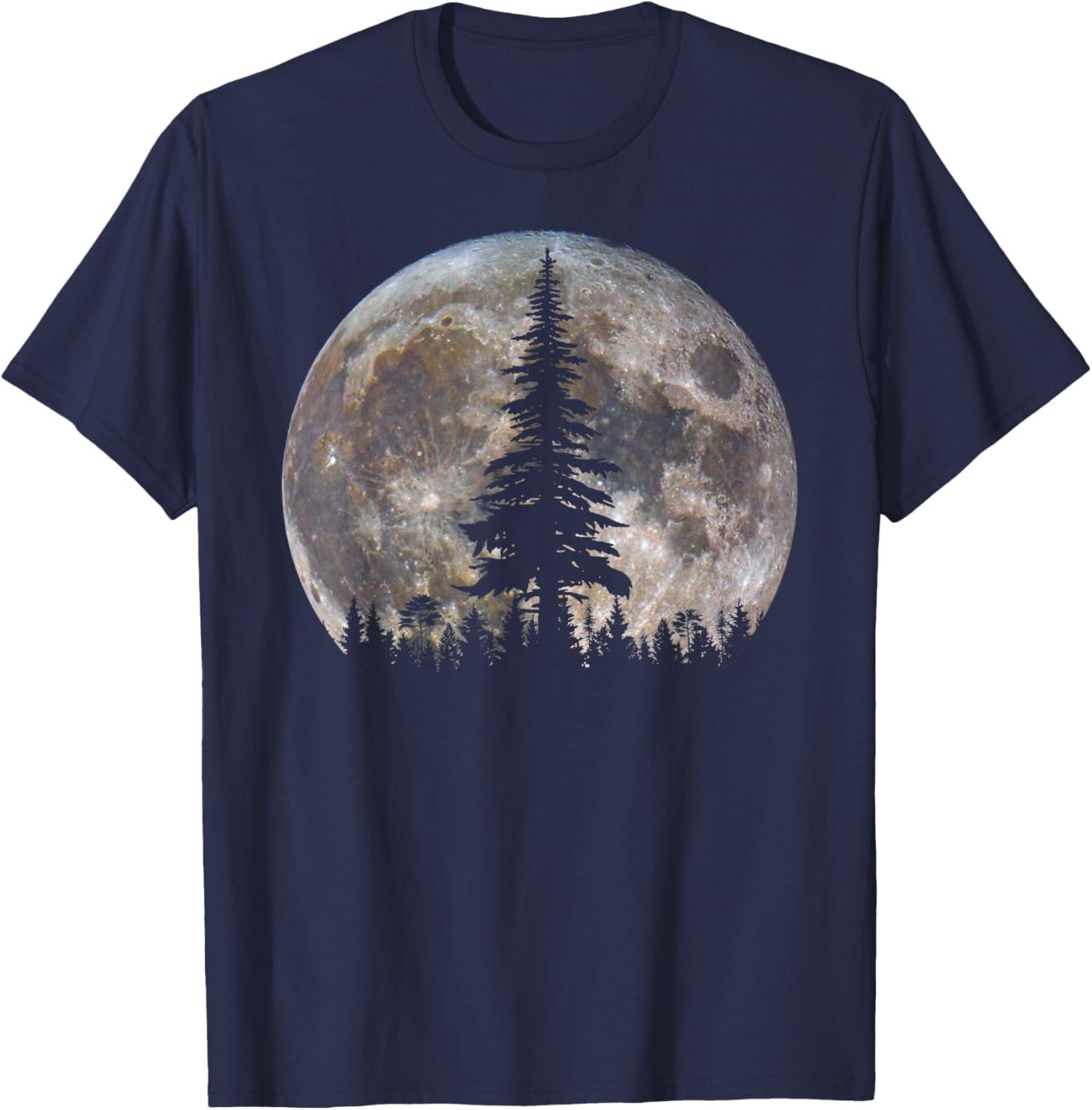 Retro Full Moon Minimalist Pine Tree Vintage Wildlife Trees T-Shirt - T-Shirt | Navy