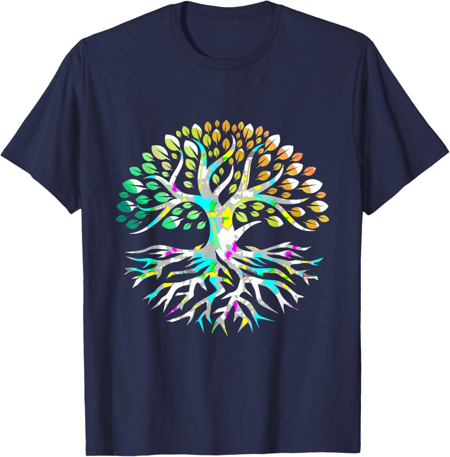 Yggdrasil Tree of Life Colorful Peaceful Mind Sacred Tree T-Shirt - T-Shirt | Navy