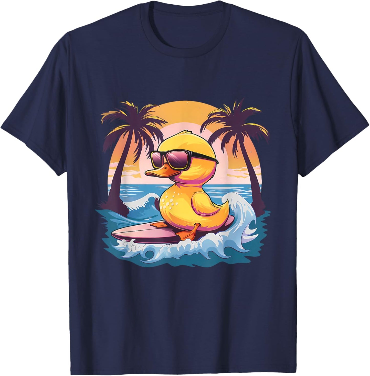 Rubber Duck Surfing Surfer Beach Sunset Rubber Duckie T-Shirt - T-Shirt | Navy