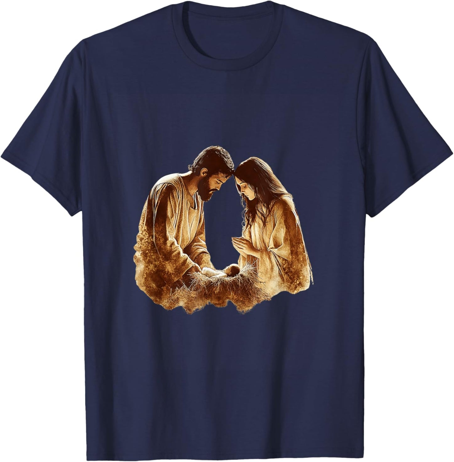 Vintage Nativity Scene Christmas Art T-Shirt - T-Shirt | Navy