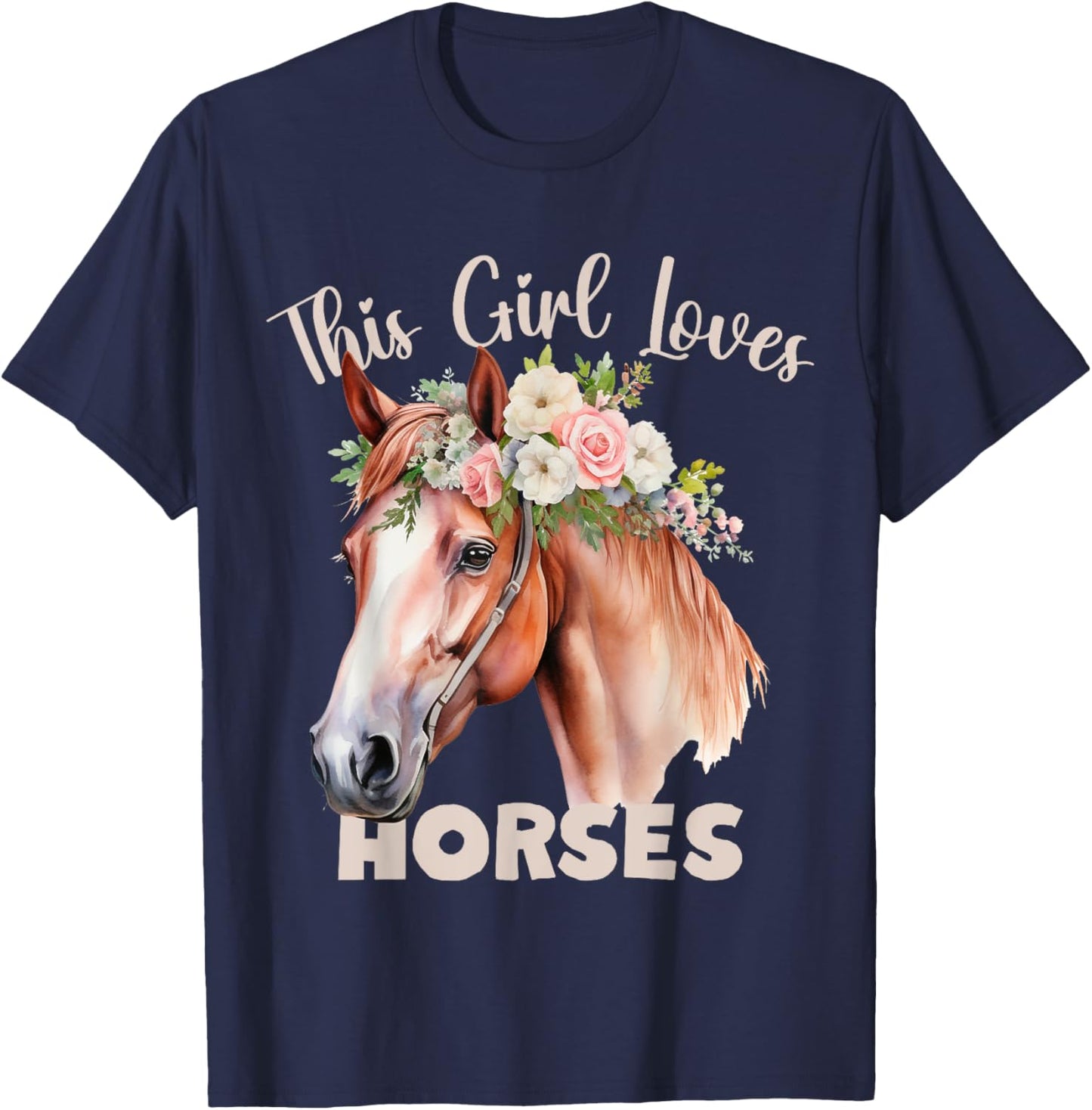 This Girl Loves Horse for Horse or Pony Loving Girls Women T-Shirt - T-Shirt | Navy