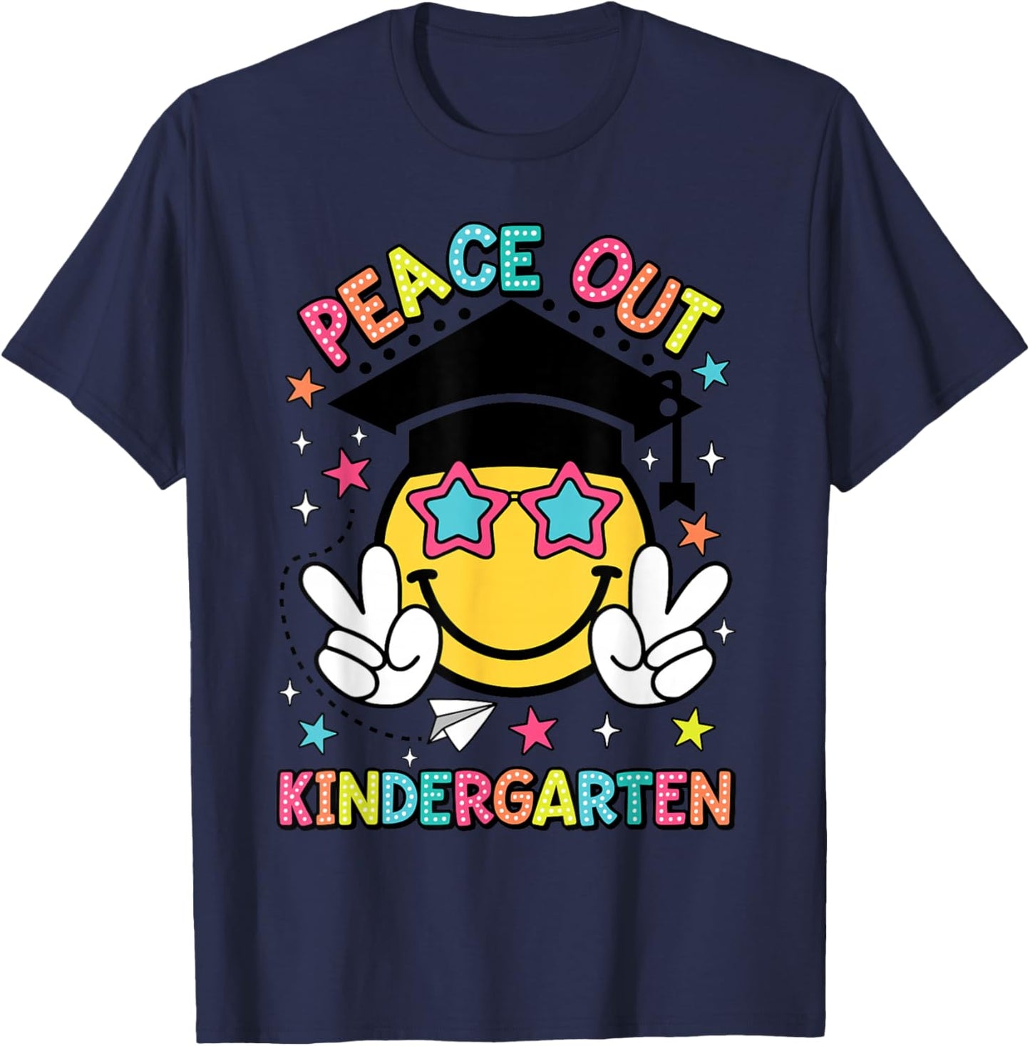 Peace Out Kindergarten Graduation Class Of 2024 Kid Boy Girl T-Shirt - T-Shirt | Navy