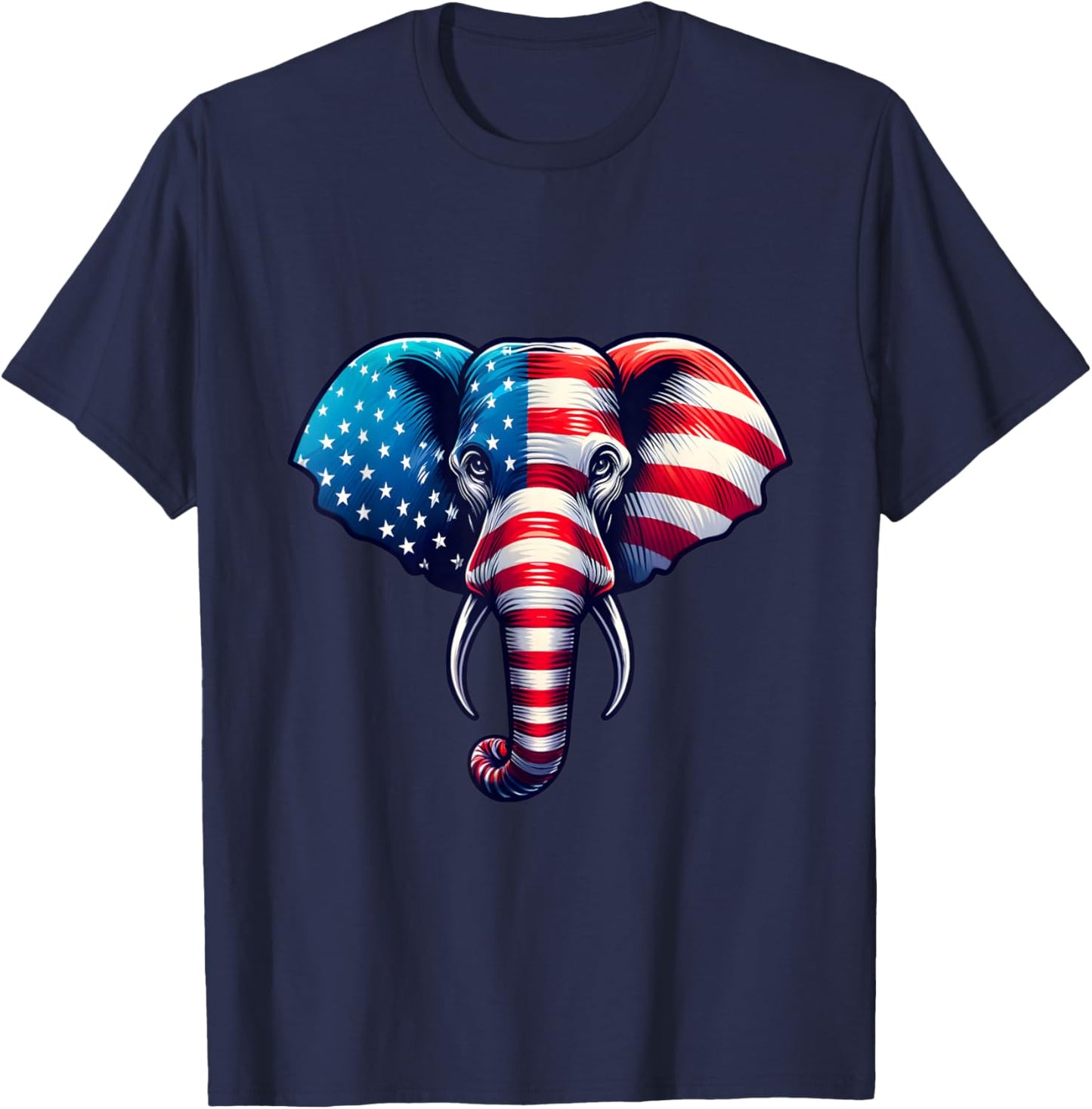 American Flag Elephant 4th of July Patriotic Elephant Face T-Shirt - T-Shirt | Navy
