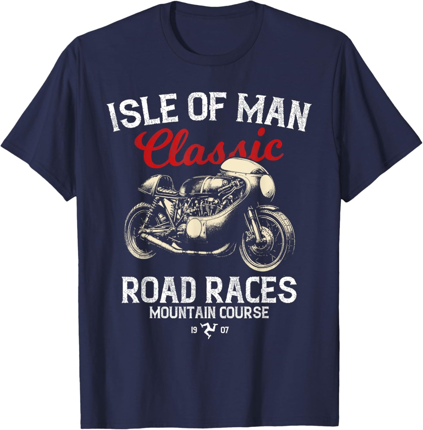 Retro Isle of Man TT Races Vintage Motorcycle Race , Black, S T-Shirt - T-Shirt | Navy