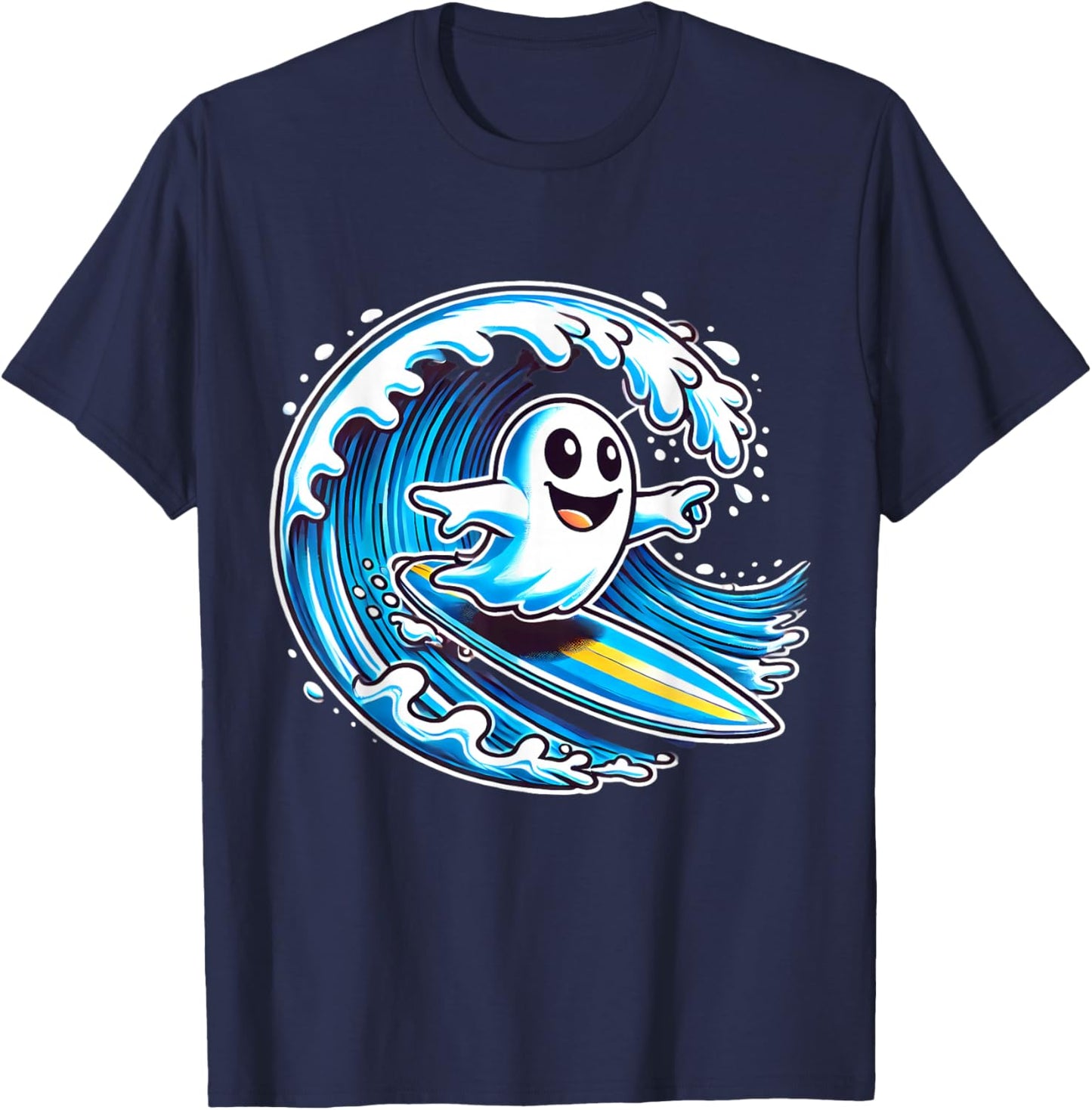Ghost Surfing Surfer Halloween Men Women T-Shirt - T-Shirt | Navy