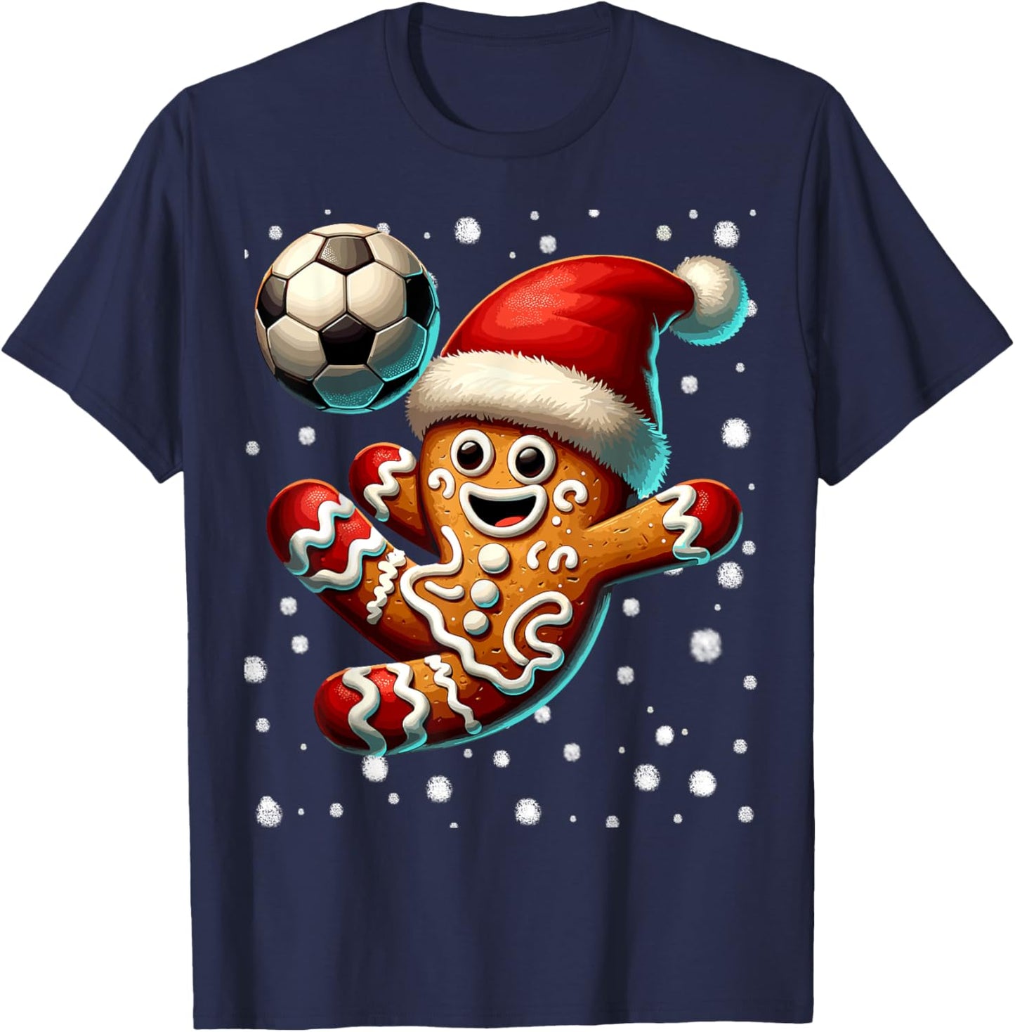 Gingerbread Plays Soccer Bicycle Kick, Cookie Christmas T-Shirt - T-Shirt | Navy