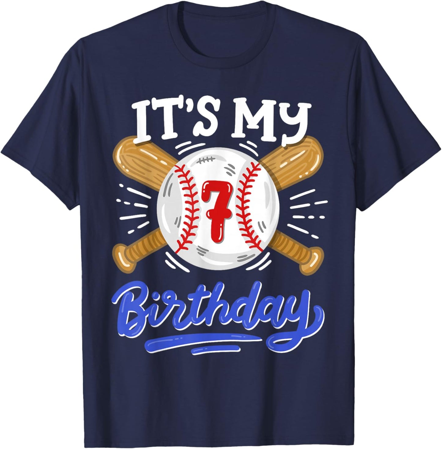 Kids 7th Baseball Birthday Party Boys Sport Fan 7 Years Old T-Shirt - T-Shirt | Navy