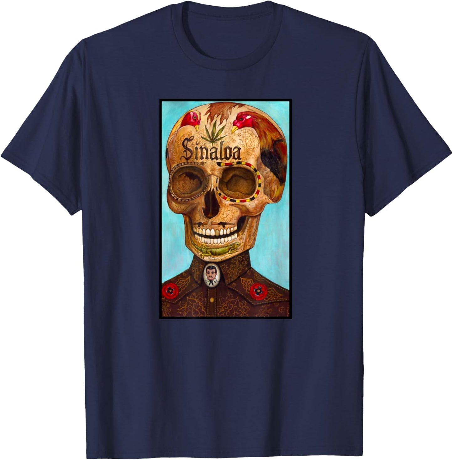 Jesus Malverde Calavera T-Shirt - T-Shirt | Navy