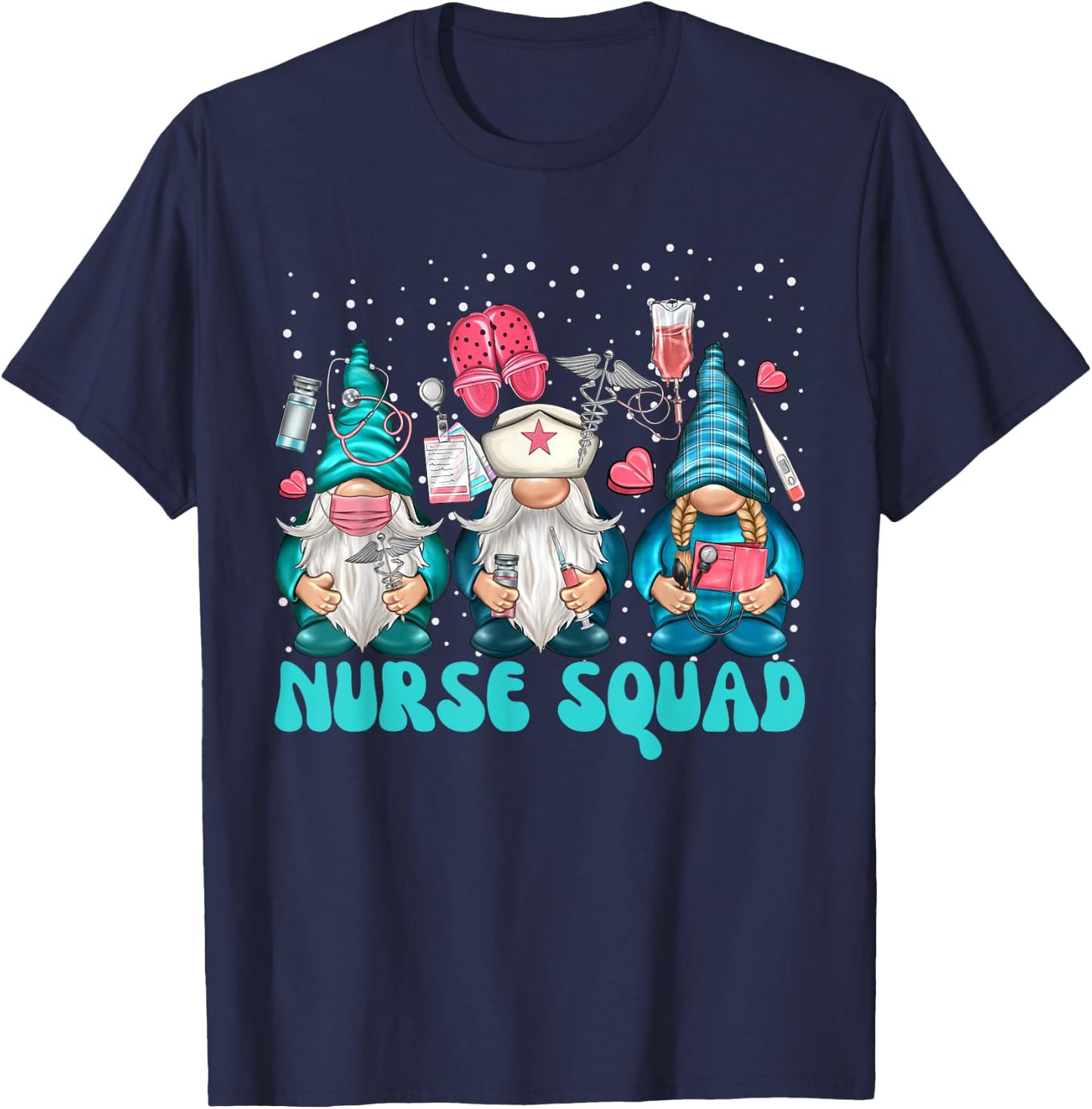 Funny Christmas Scrub Tops Women Gnomes Scrubs Nurse Squad T-Shirt - T-Shirt | Navy