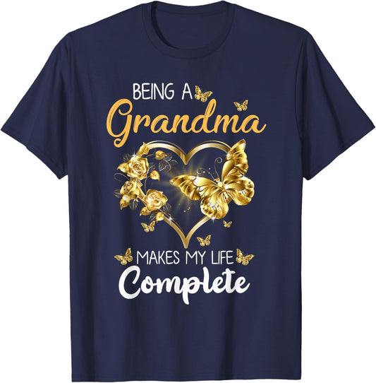 Being A Grandma Makes My Life Complete Announcement Funny T-Shirt - T-Shirt | Navy