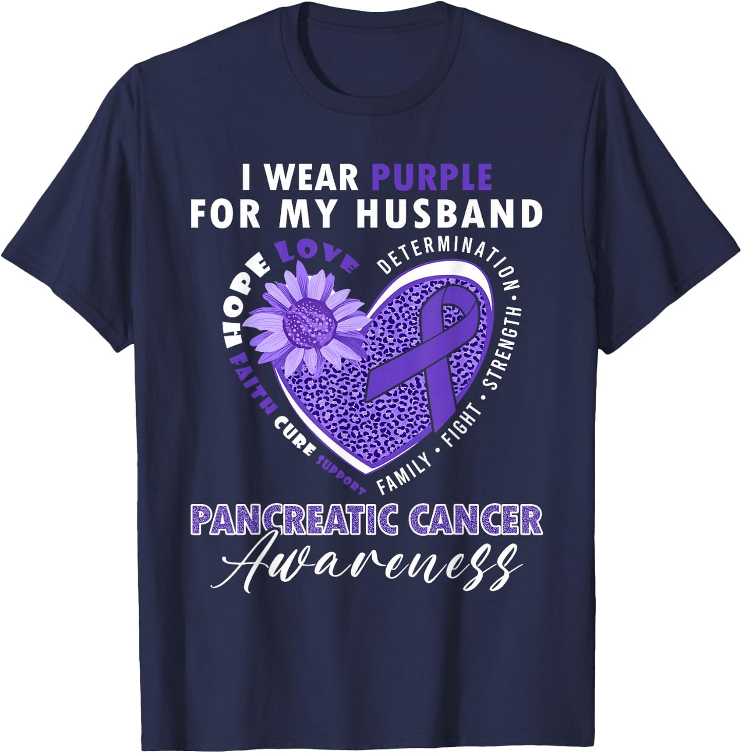 I Wear Purple For My Husband Pancreatic Cancer Awareness T-Shirt - T-Shirt | Navy