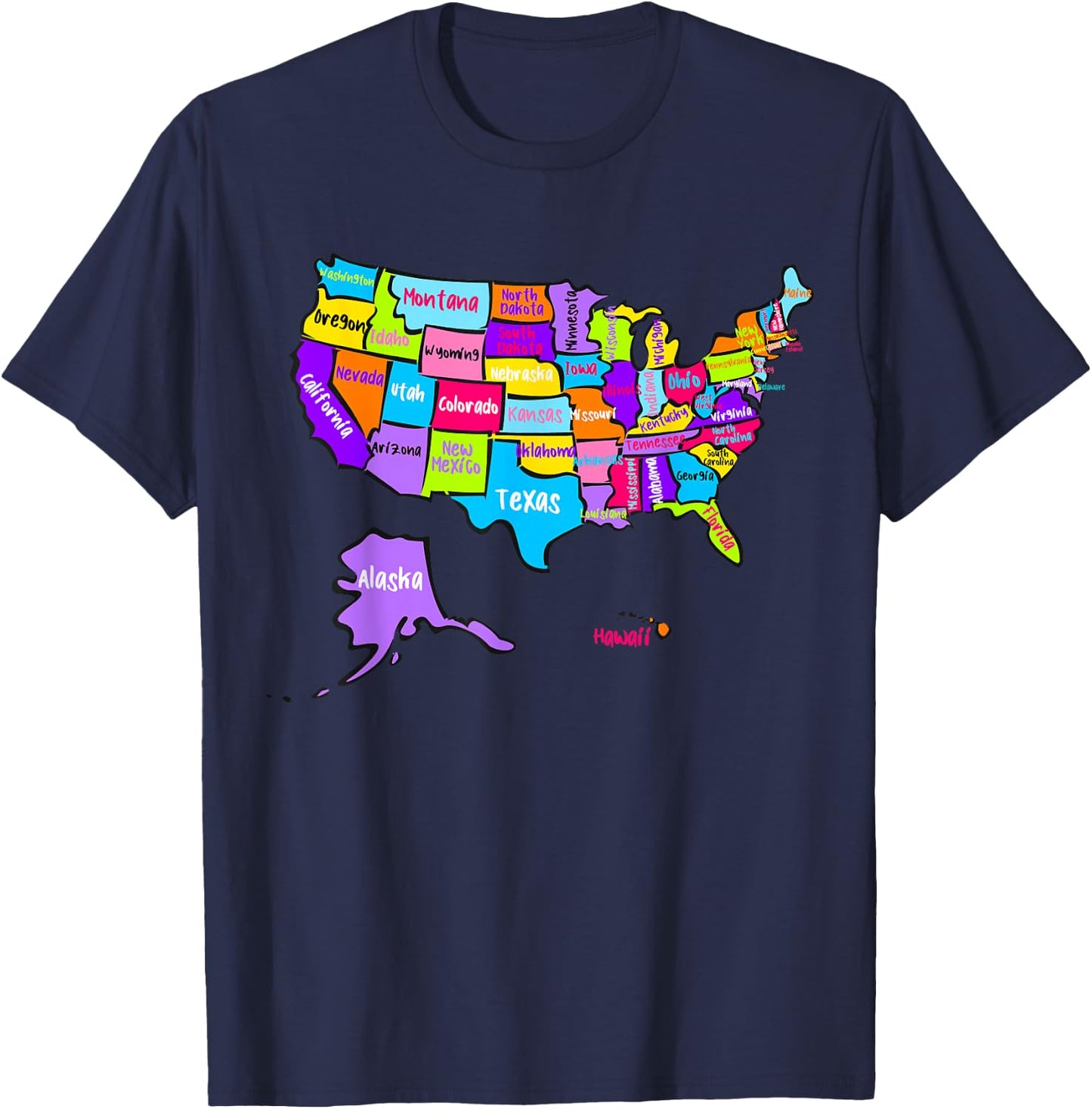 United States of America Colorful Map with State Names T-Shirt - T-Shirt | Navy