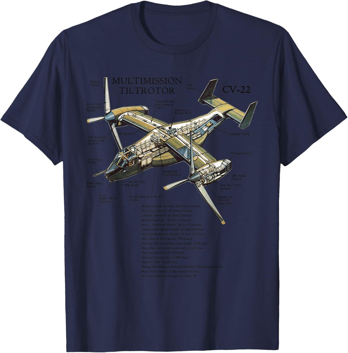V-22 Osprey Aircraft US Military Helicopter T-Shirt - T-Shirt | Navy