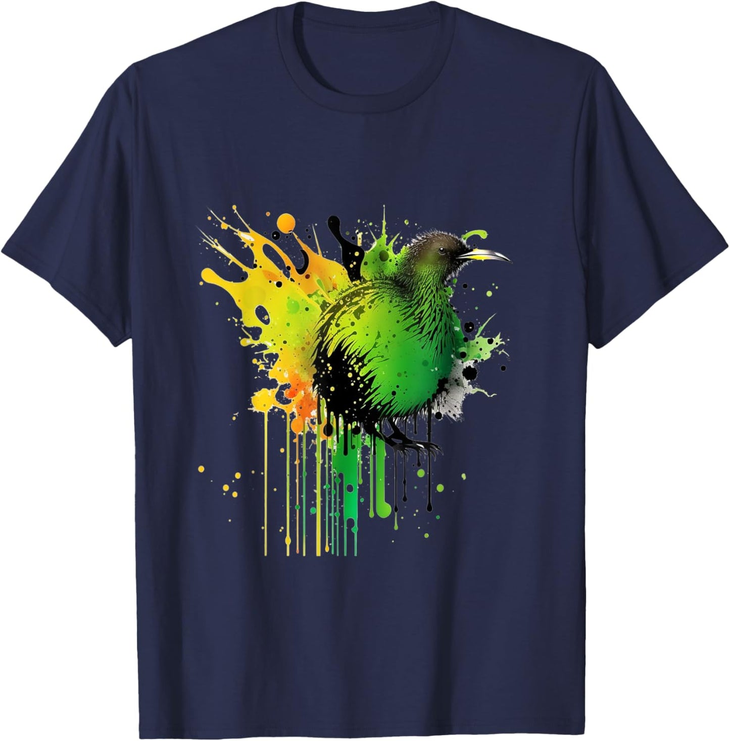 Abstract Water Color New Zealand National Bird Kiwi Bird T-Shirt - T-Shirt | Navy