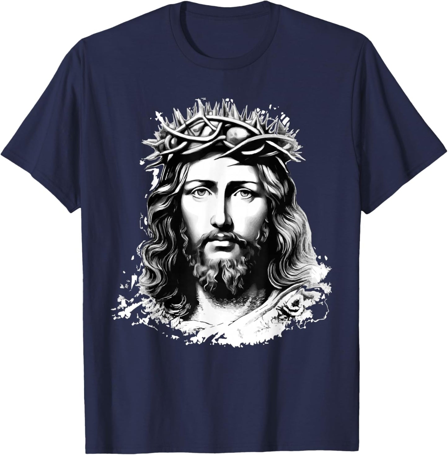 Face of Jesus Christ Crown of Thorns Catholic Faith T-Shirt - T-Shirt | Navy