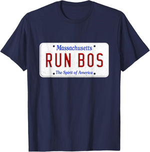 Run Bos Boston Mass Running Distance Runner license plate T-Shirt - T-Shirt | Navy