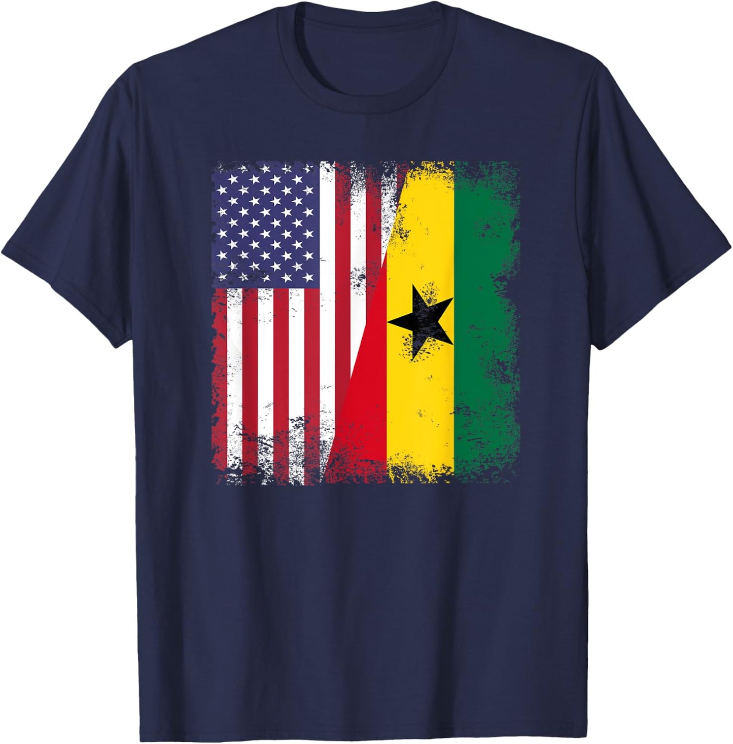 Half Ghanaian Flag | Vintage Ghana USA Gift T-Shirt - T-Shirt | Navy