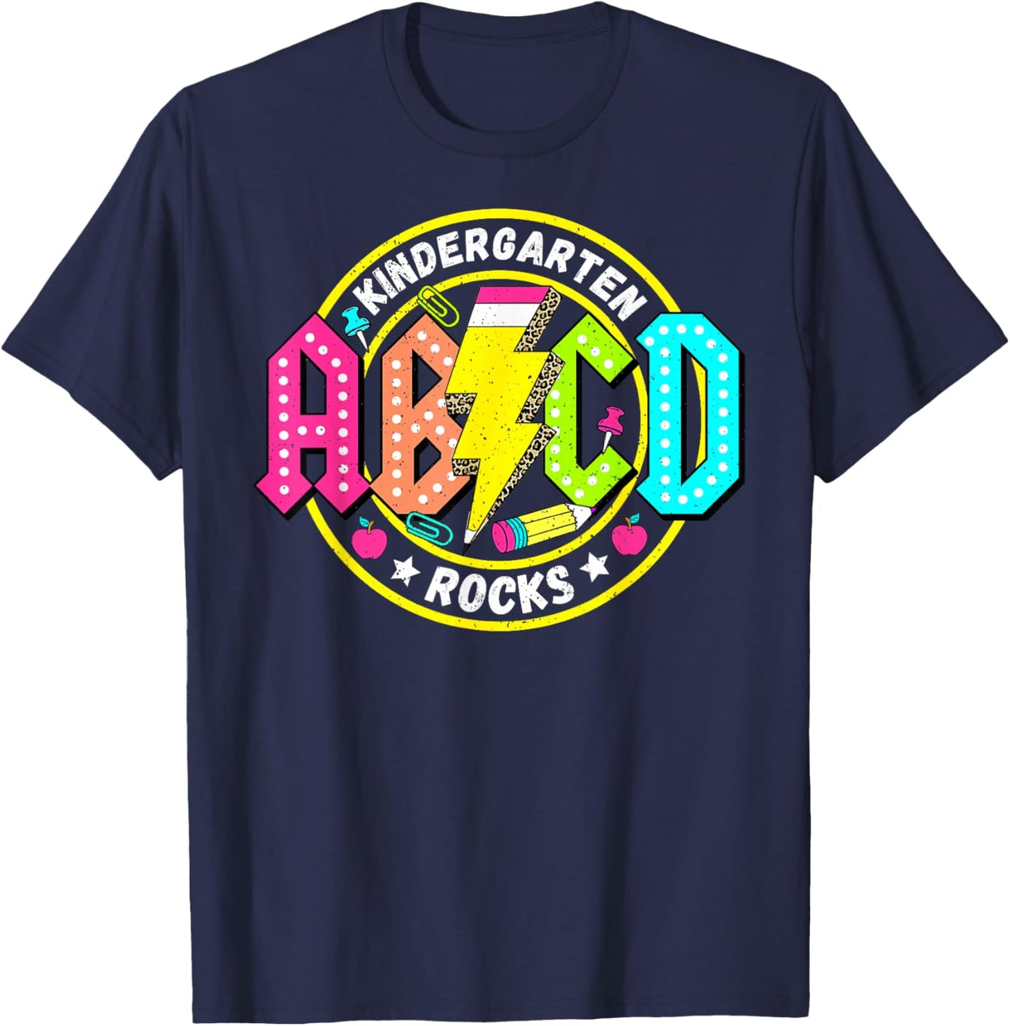 Kindergarten Rocks ABCD Back to School Funny Rock Teacher T-Shirt - T-Shirt | Navy