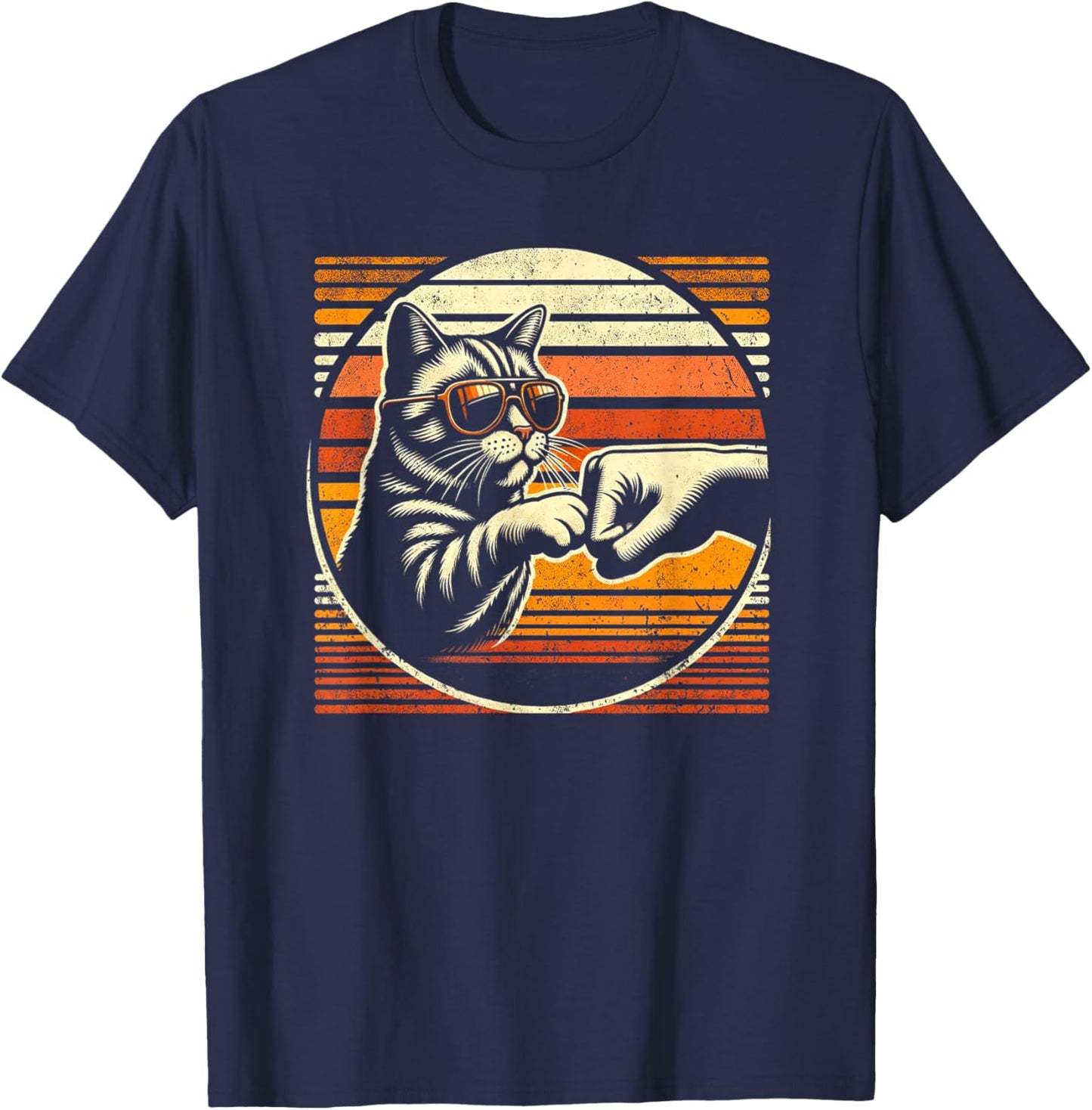Vintage Cat Fist Bump And Best Cat Dad Ever Women Kids T-Shirt - T-Shirt | Navy