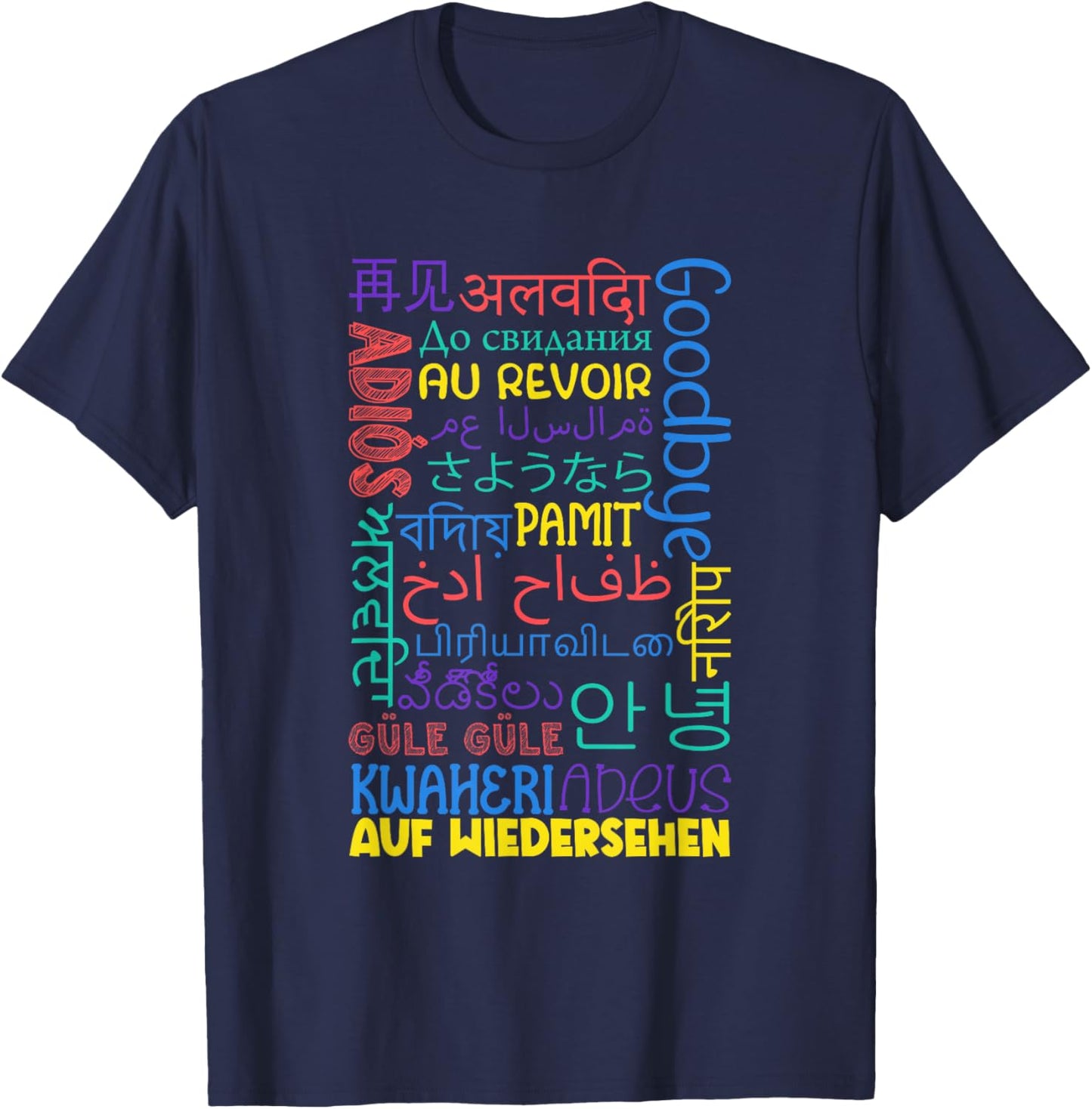 Multiple Languages For Everyone -Adults, -Kids Black Small Classic Fit Modern Multilingual Typography T-Shirt - T-Shirt | Navy
