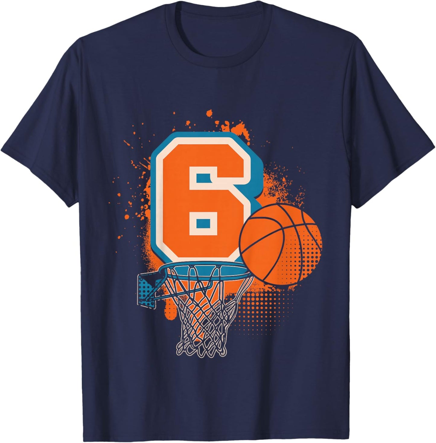 Kids 6th Birthday Boy Basketball Player Basketball 6 Years Old T-Shirt - T-Shirt | Navy