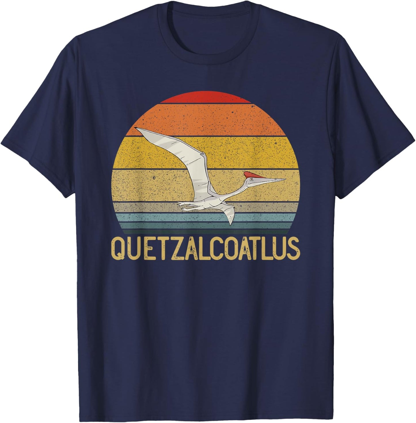 Quetzalcoatlus Retro Sunset Dinosaur Quetzalcoatlus T-Shirt - T-Shirt | Navy