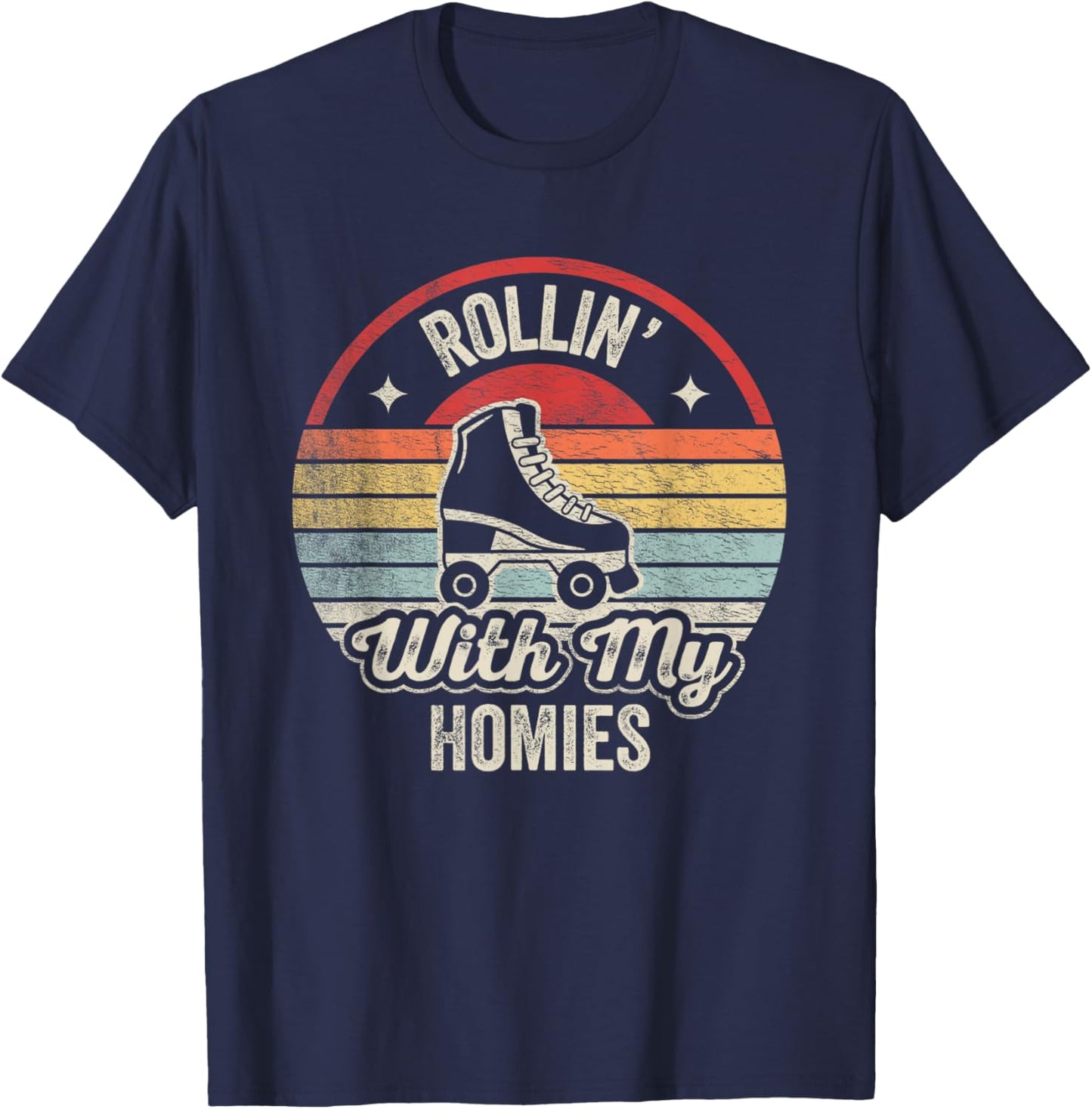 Retro Vintage Rollin with My Homies Roller Skating T-Shirt - T-Shirt | Navy