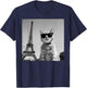 Funny French Cat Wearing Sunglasses And Paris Eiffel Tower T-Shirt - T-Shirt | Navy