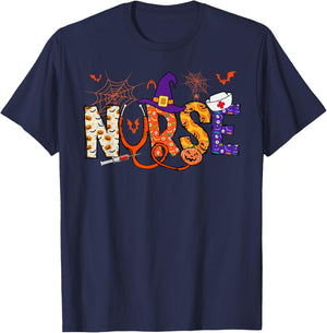 Spooky Nurse Witchy Vintage Hippie Halloween Thanksgiving T-Shirt - T-Shirt | Navy