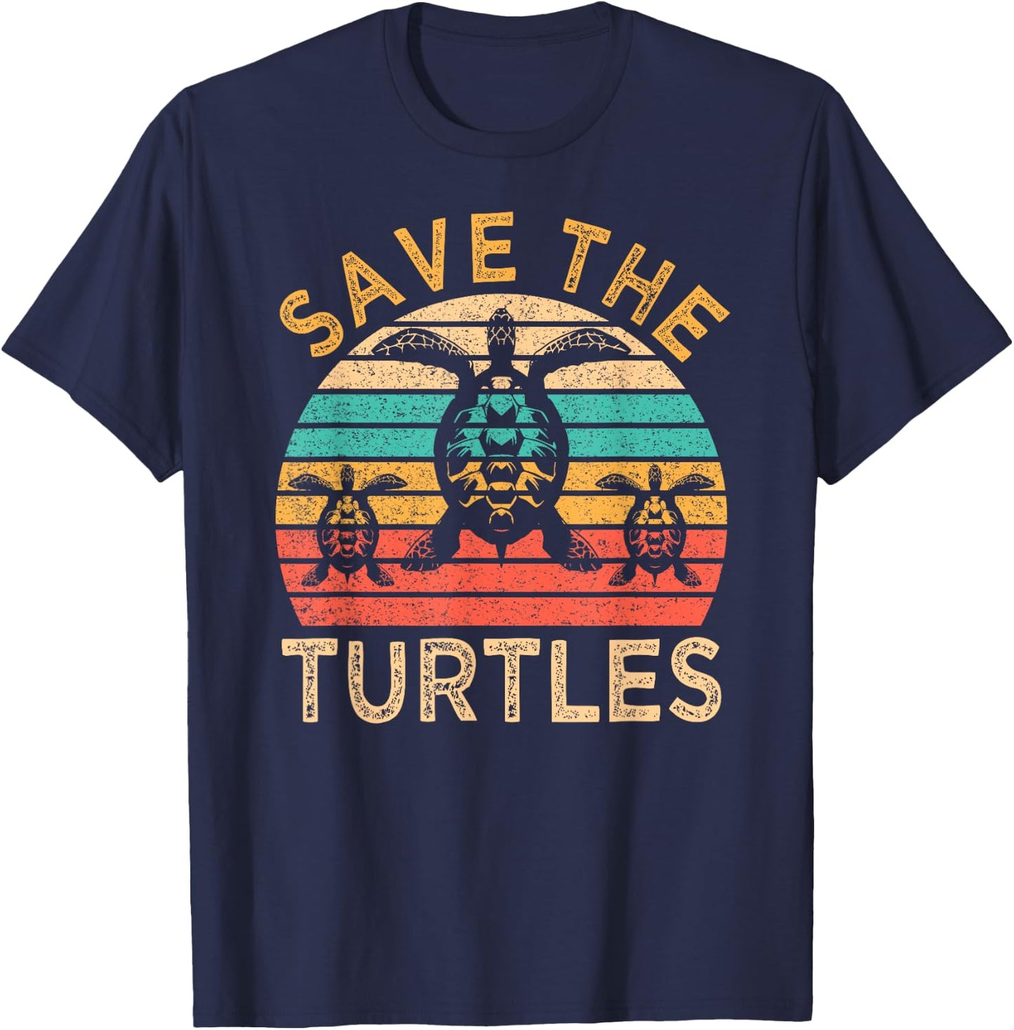 Save The Turtles Animal Rights Retro Style Sea Turtle T-Shirt - T-Shirt | Navy