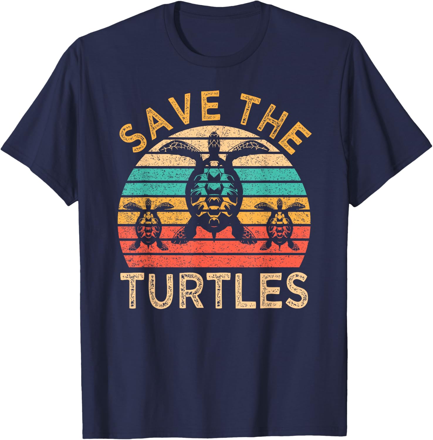 Save The Turtles Animal Rights Retro Style Sea Turtle T-Shirt - T-Shirt | Navy