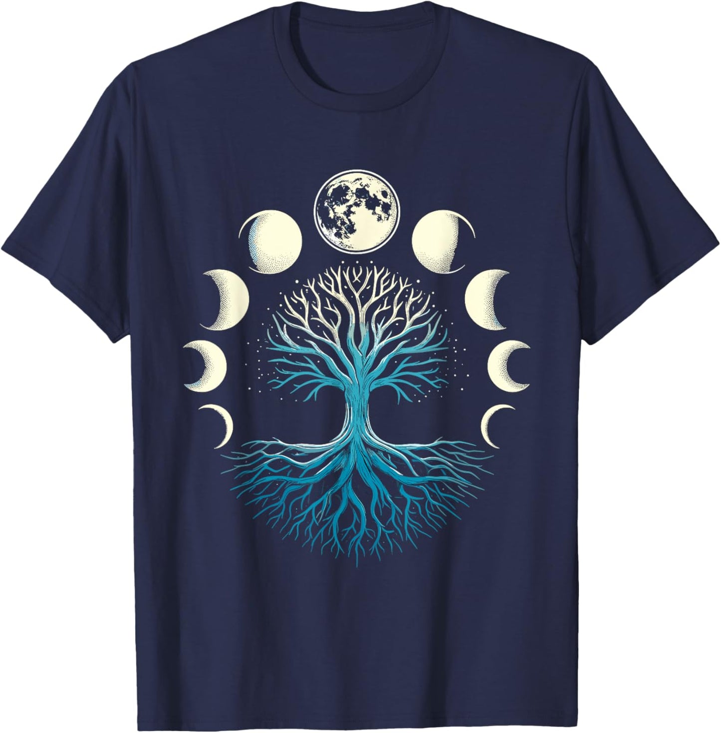 Spiritual Tree Moon Phases Yoga T-Shirt - T-Shirt | Navy