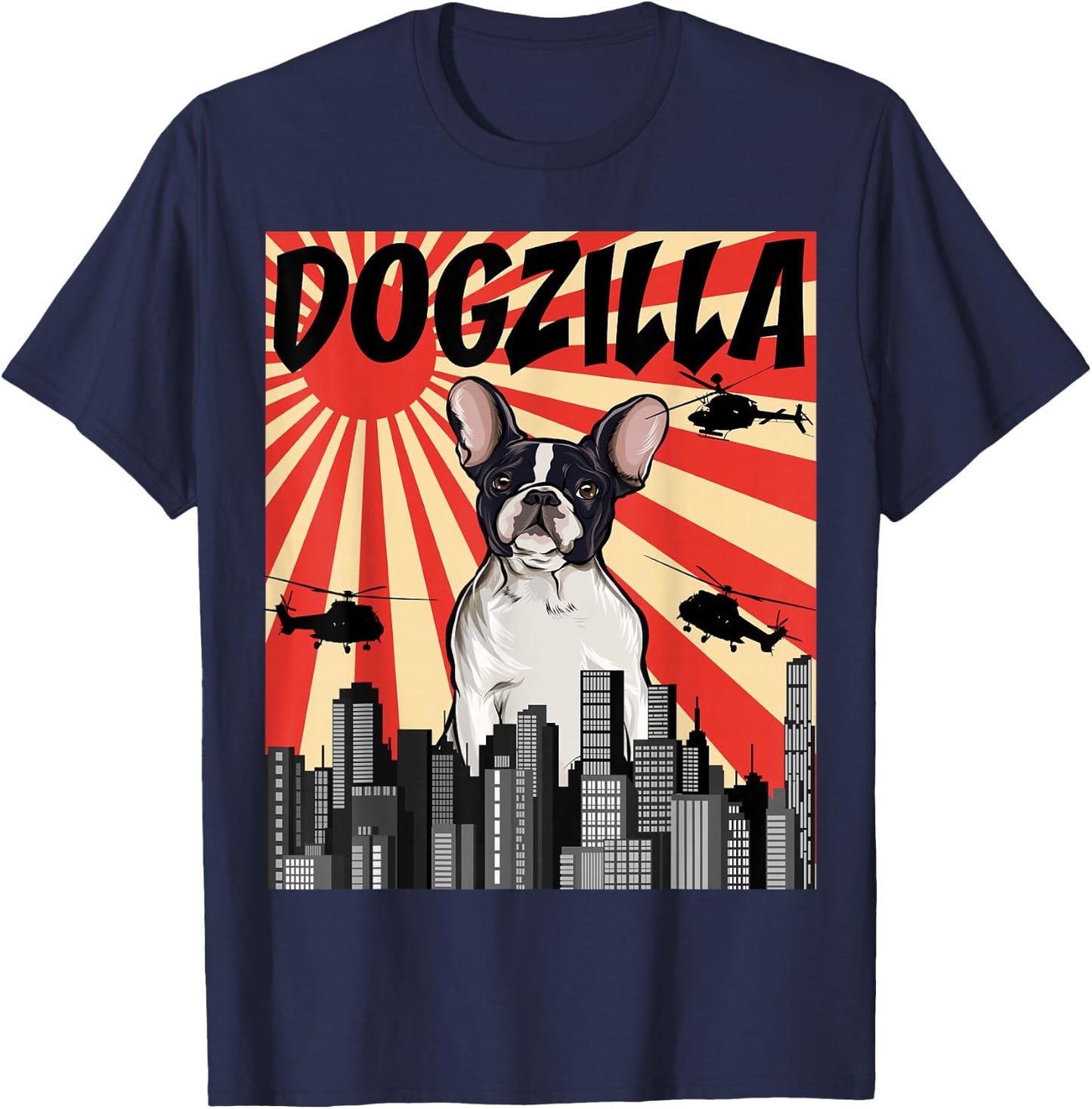 Funny Retro Japanese Dogzilla French Bulldog Women T-Shirt - T-Shirt | Navy