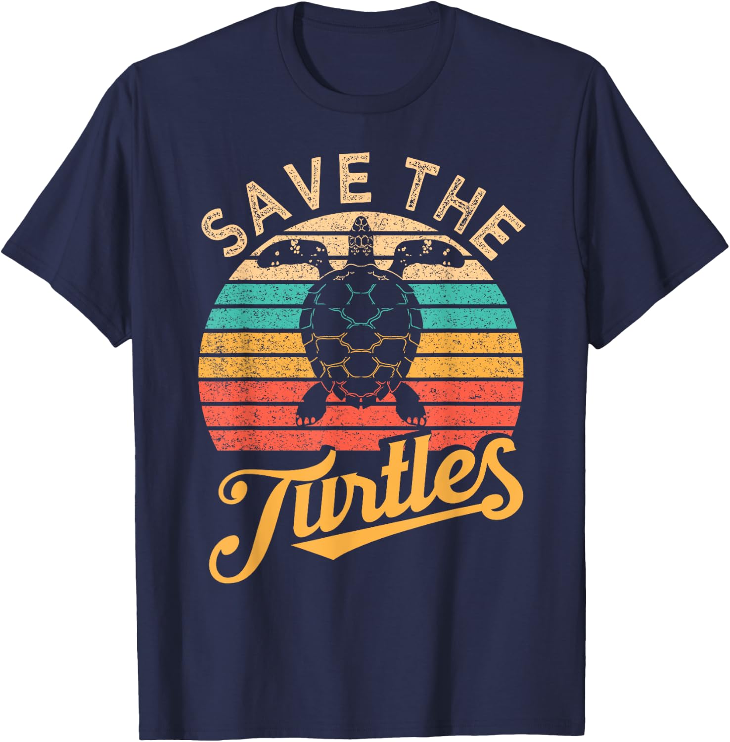 Save The Turtles Animal Rights Sea Turtle Retro Style Gift T-Shirt - T-Shirt | Navy
