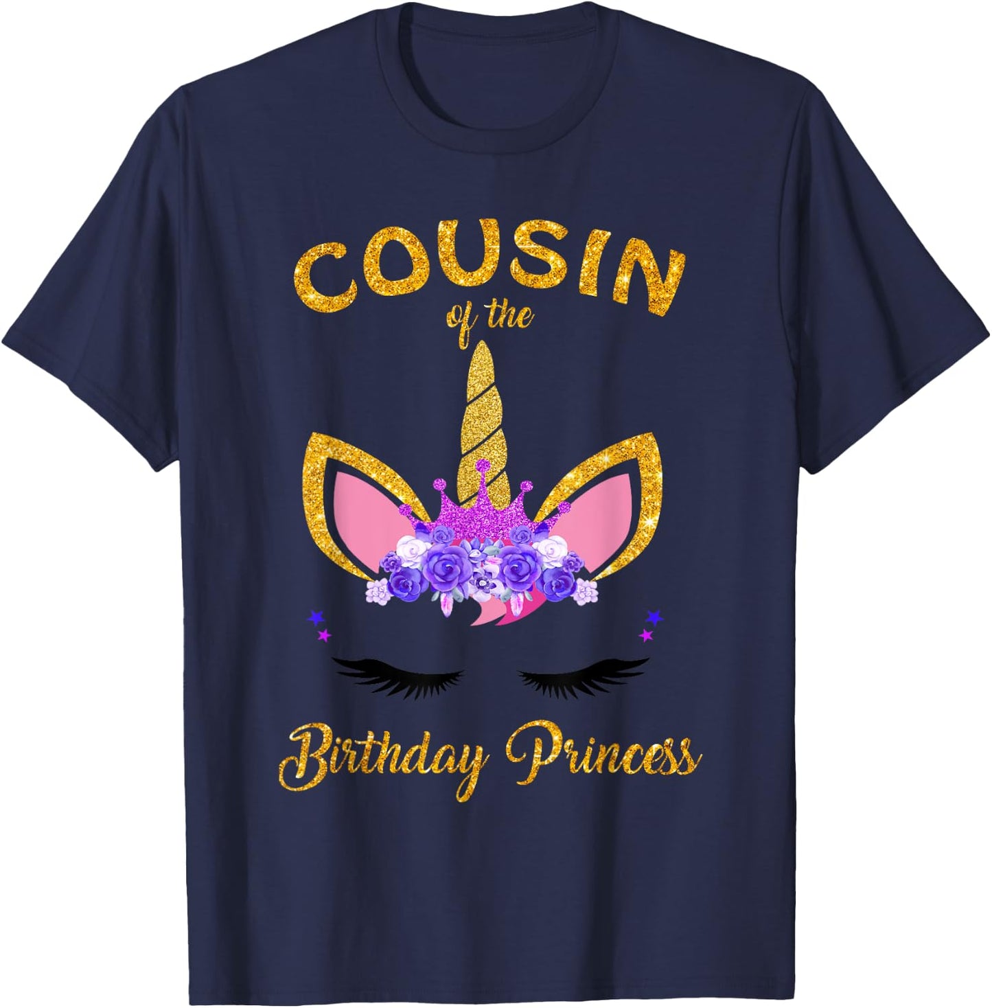 Cousin of the Birthday Princess Unicorn Girl Birthday Party T-Shirt - T-Shirt | Navy