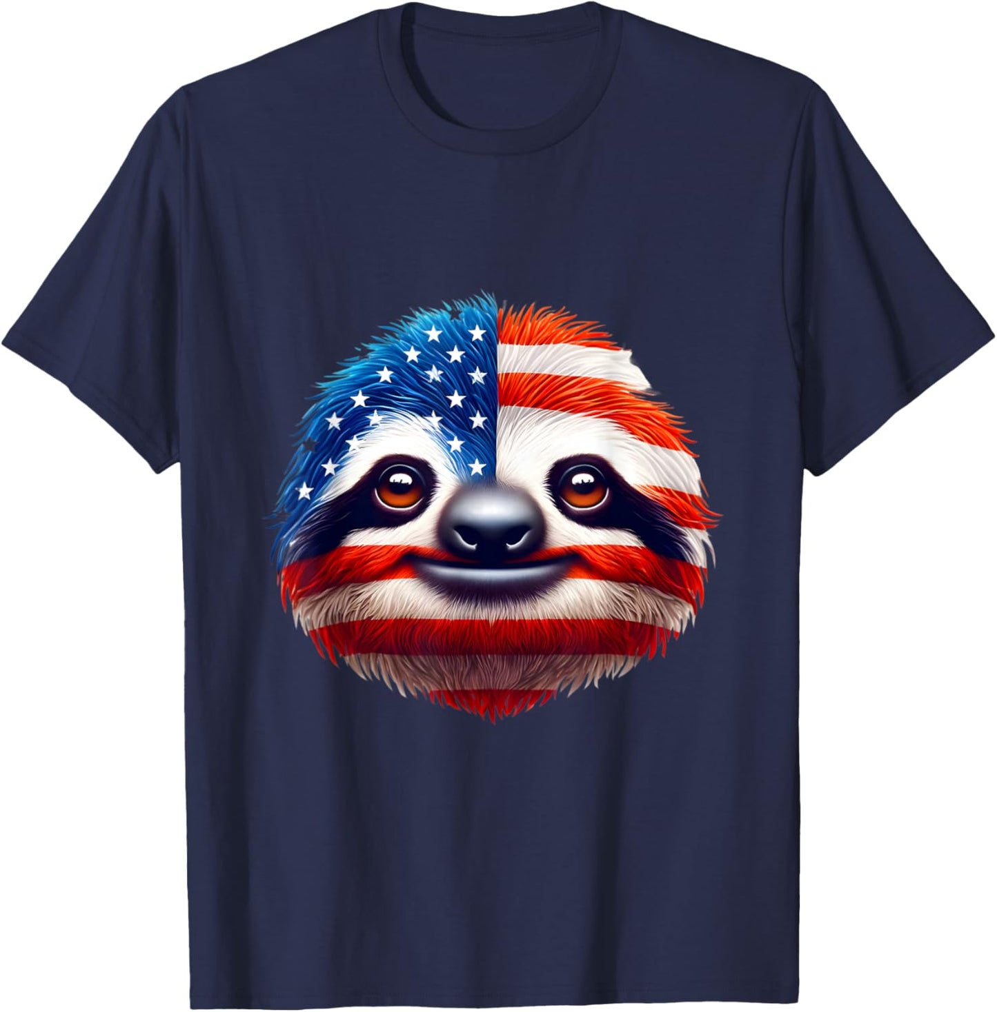 American Flag Sloth Lover 4th of July Patriotic Women Men T-Shirt - T-Shirt | Navy
